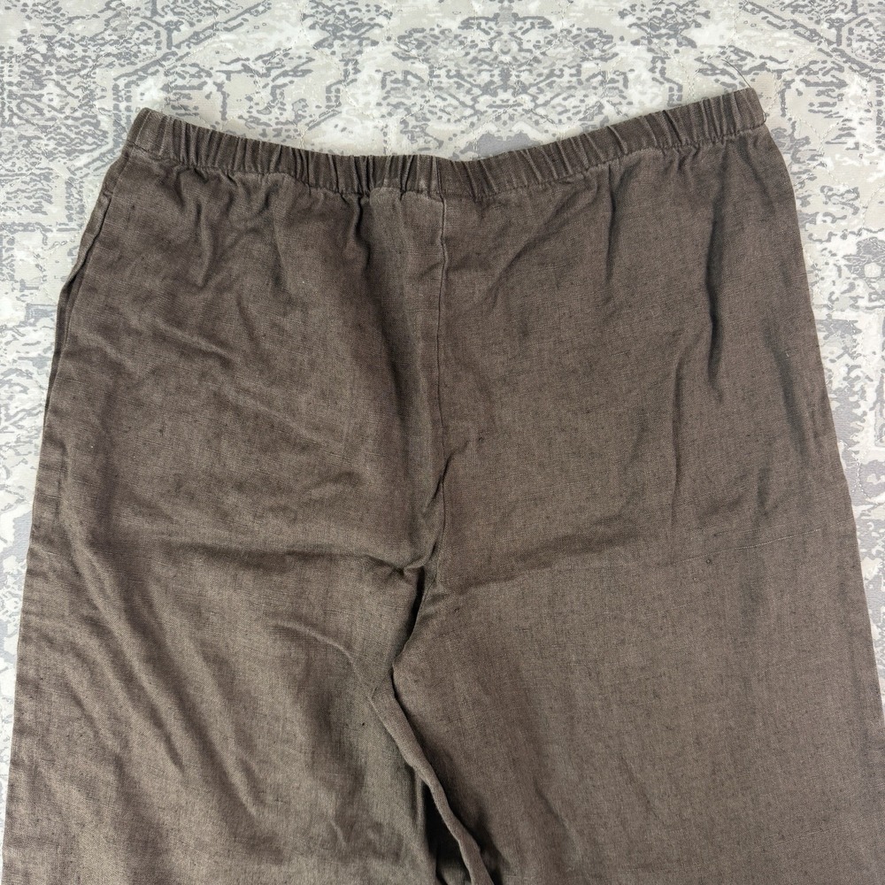 Vintage Chicos Design Linen Brown Wide Leg Crop Pants Elastic Waist Size 12 (2) - Picture 7 of 11